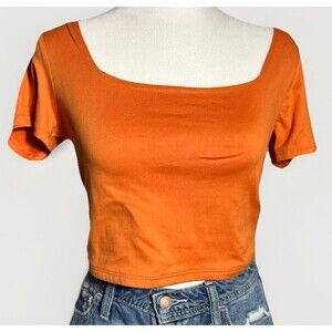 Olivia Rae New York Orange Short Shirt Size M Square Scoop Neck Cotton Spandex